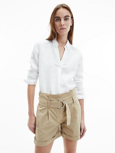 Calvin Klein Ruhák HU622676 | Calvin Klein Pure Linen Tunic Női Ing Világos Fehér